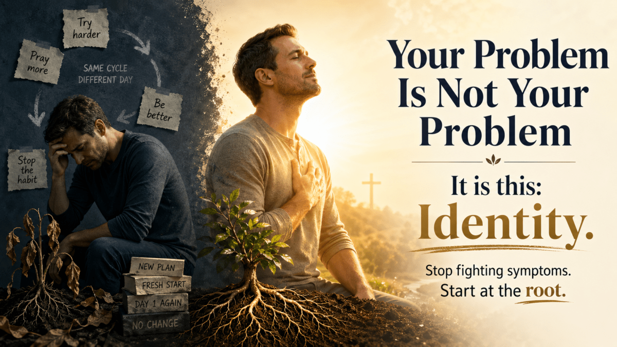 Man moving from frustration and repeated self-effort into peace and freedom, illustrating that the real issue is identity, not behavior.